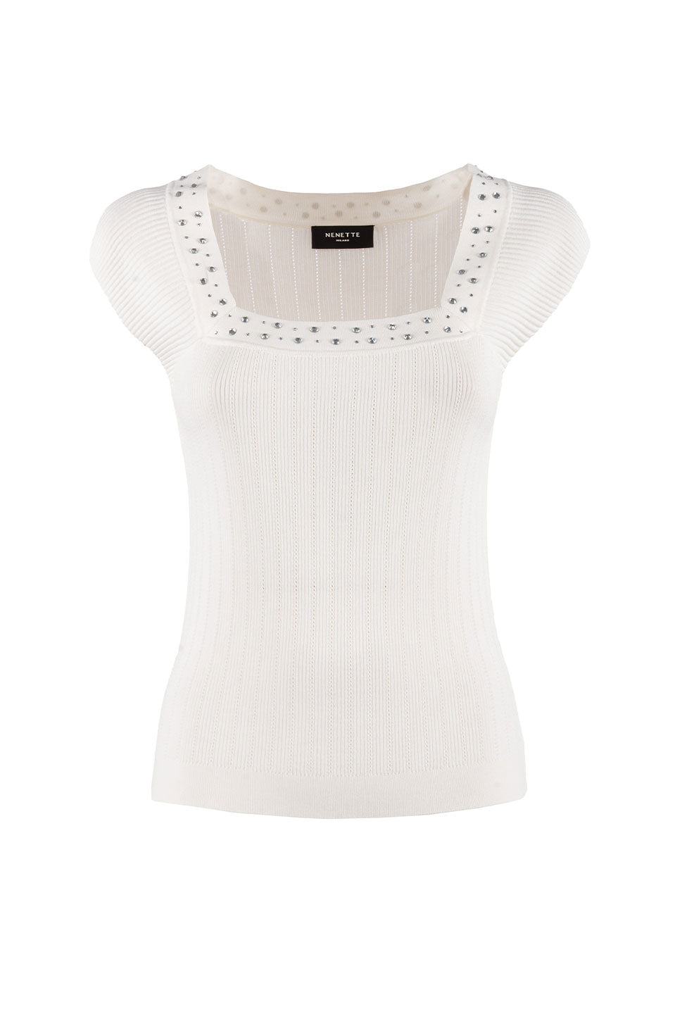 Γυναικείο Κοντομάνικο τοπ με πέτρες εκρού Nenette