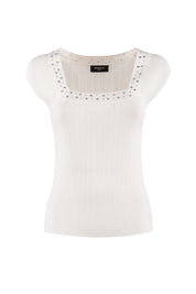 Γυναικείο Κοντομάνικο τοπ με πέτρες εκρού Nenette