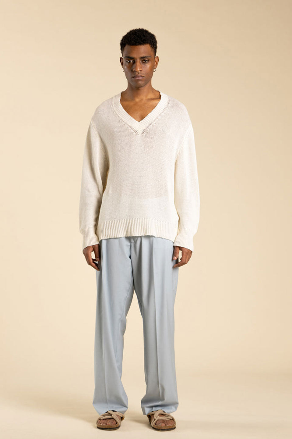 Ανδρική Μακρυμάνικη πλεκτή μπλούζα με V λευκή I'M BRIAN