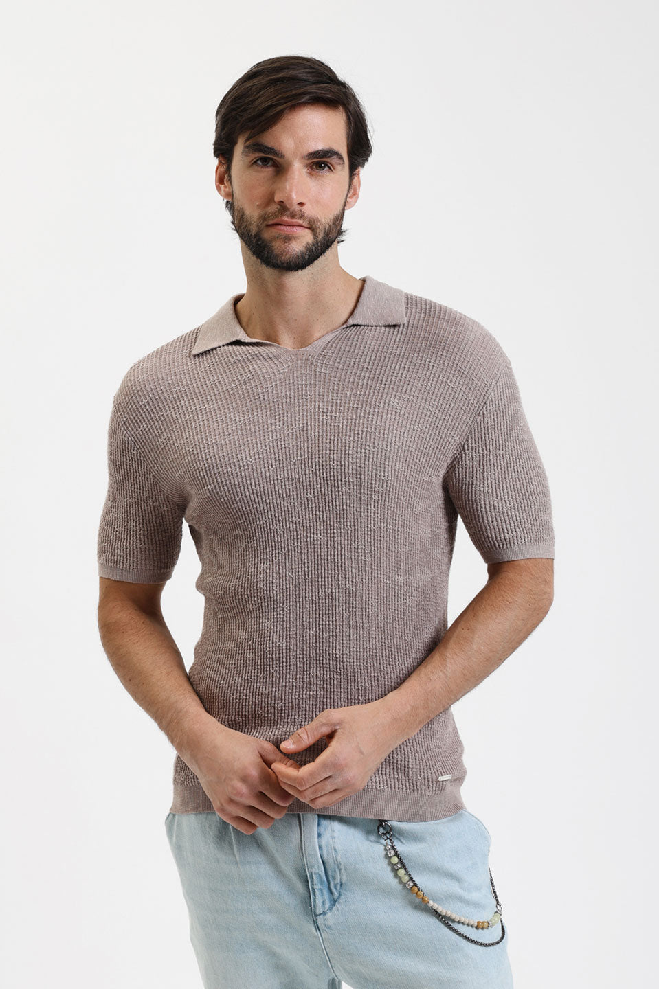 Ανδρική Κοντομάνικη μπλούζα πλεκτή μπεζ Gianni Lupo