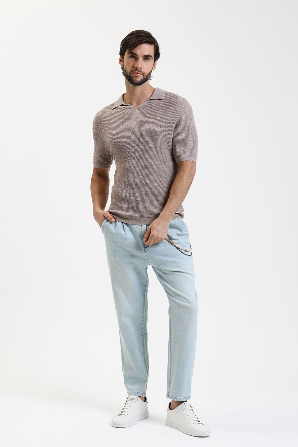 Ανδρική Κοντομάνικη μπλούζα πλεκτή μπεζ Gianni Lupo