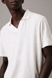 Ανδρική Πόλο μπλούζα λινό-βαμβάκι κανονική γραμμή λευκή Calvin Klein K10K114136YAS