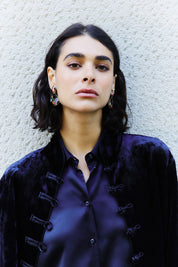 Γυναικείο πανωφόρι κιμονό βελουτέ μπλε Nenette