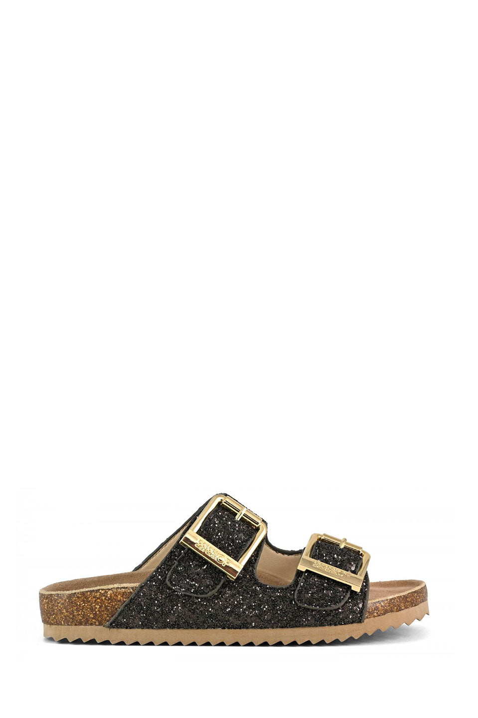 Γυναικεία πέδιλα με διπλά λουράκια glitter μαύρο Colors of California