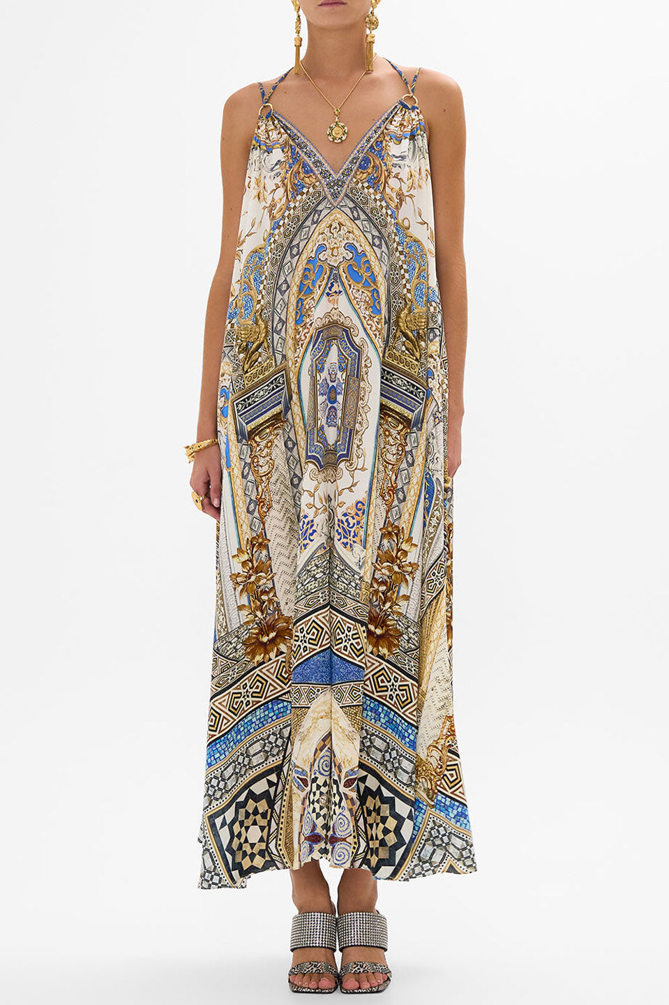 Γυναικείο Maxi φόρεμα με κρίκους εμριμέ 00034437-MMYMOSAC Camilla