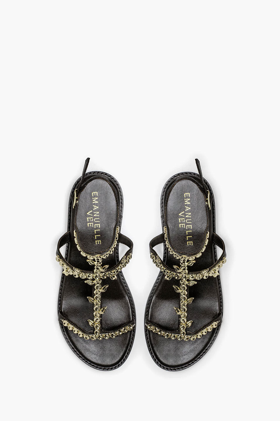 Γυναικεία Παπούτσια πέδιλα με στρας καφέ Emanuelle Vee