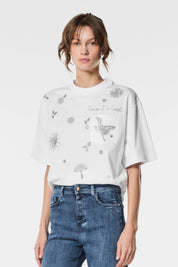 Γυναικεία μπλούζα T-shirt με κέντημα και πέτρες λευκή Nenette