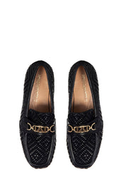 Γυναικεία παπούτσια μοκασίνια με πλέξη και μεταλλική αγκράφα μαύρα Rinascimento