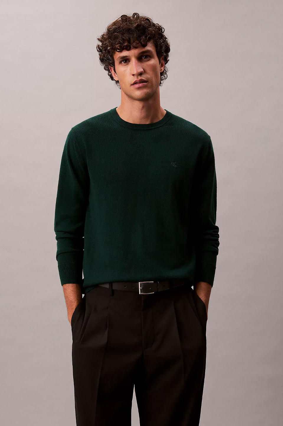 Ανδρική μπλούζα πλεκτή 100% merino wool πράσινη Calvin Klein - LV04LB305G0PI