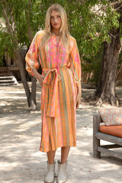 Γυναικείο ζακάρ φόρεμα με κέντημα και ζώνη Miss June