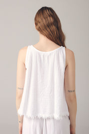 Γυναικεία μπλούζα σε φαρδιά γραμμή από γάζα λευκή Blanca