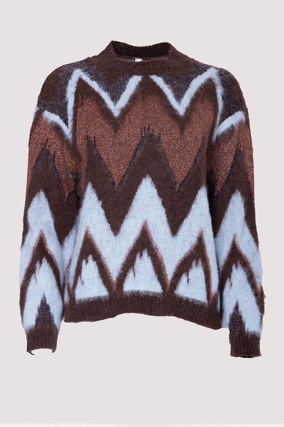 Γυναικεία μπλούζα πλεκτή με σχάδια καφέ-γαλάζια Tensione In