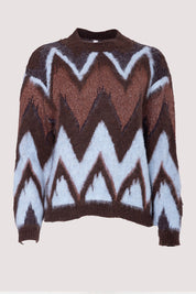 Γυναικεία μπλούζα πλεκτή με σχάδια καφέ-γαλάζια Tensione In