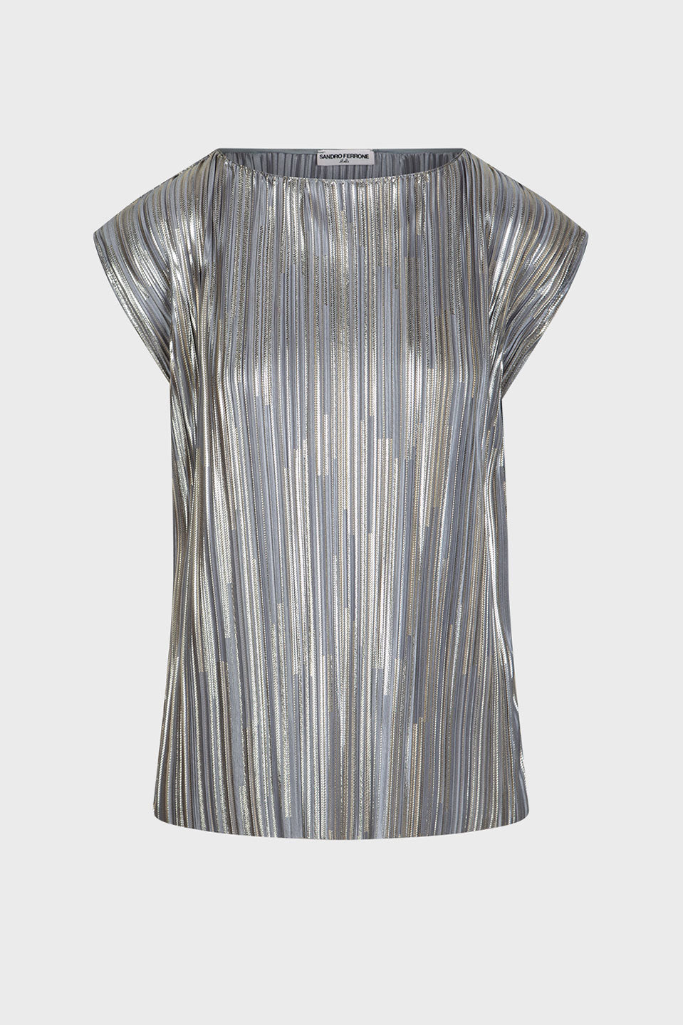 Γυναικεία μπλούζα κοντομάνικη πλισέ γυαλιστερή ασημί Sandro Ferrone Lola
