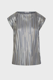 Γυναικεία μπλούζα κοντομάνικη πλισέ γυαλιστερή ασημί Sandro Ferrone Lola