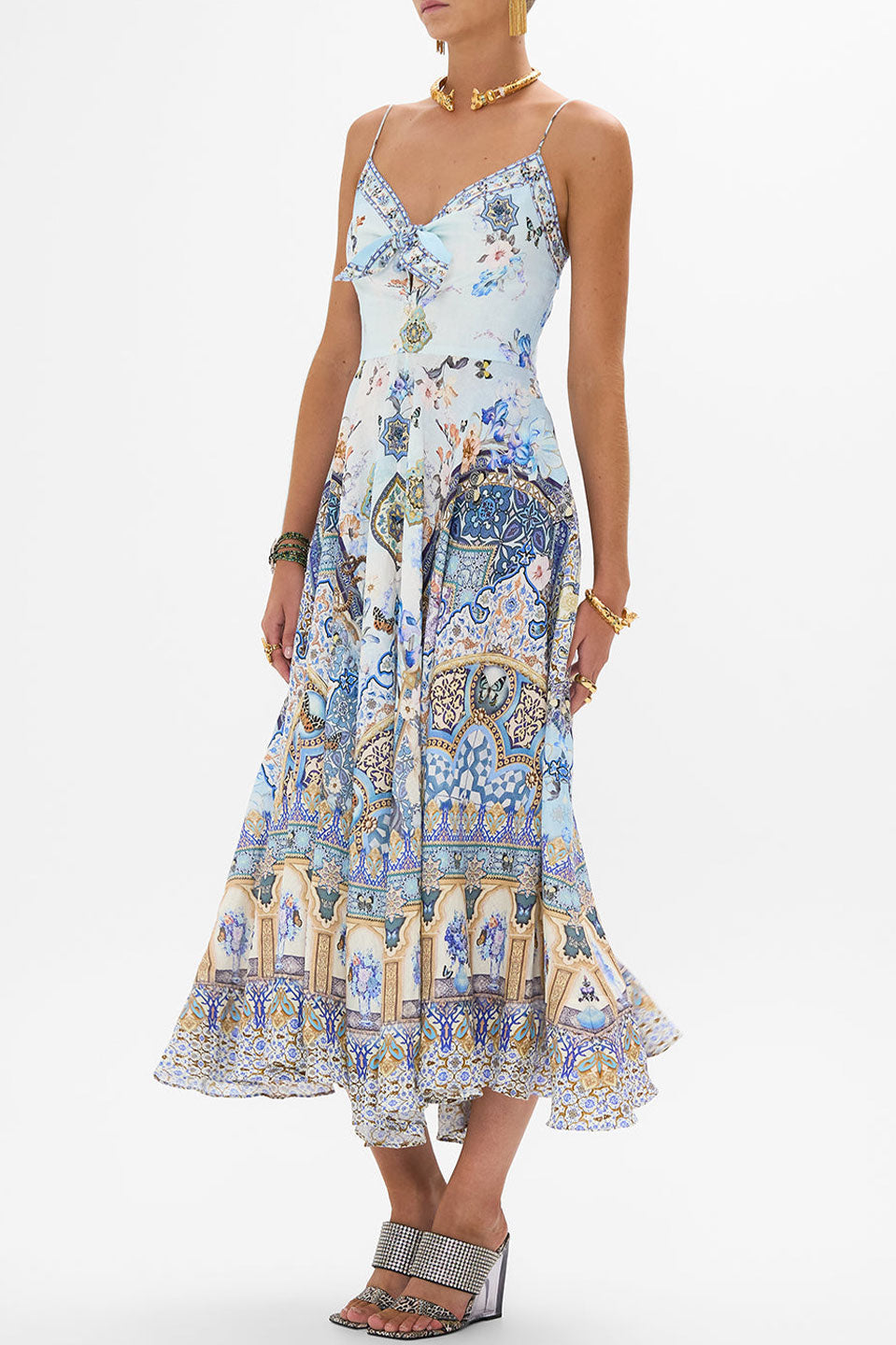 Γυναικείο Midi φόρεμα με δέσιμο εμριμέ 00031704-ALMANPAL Camilla