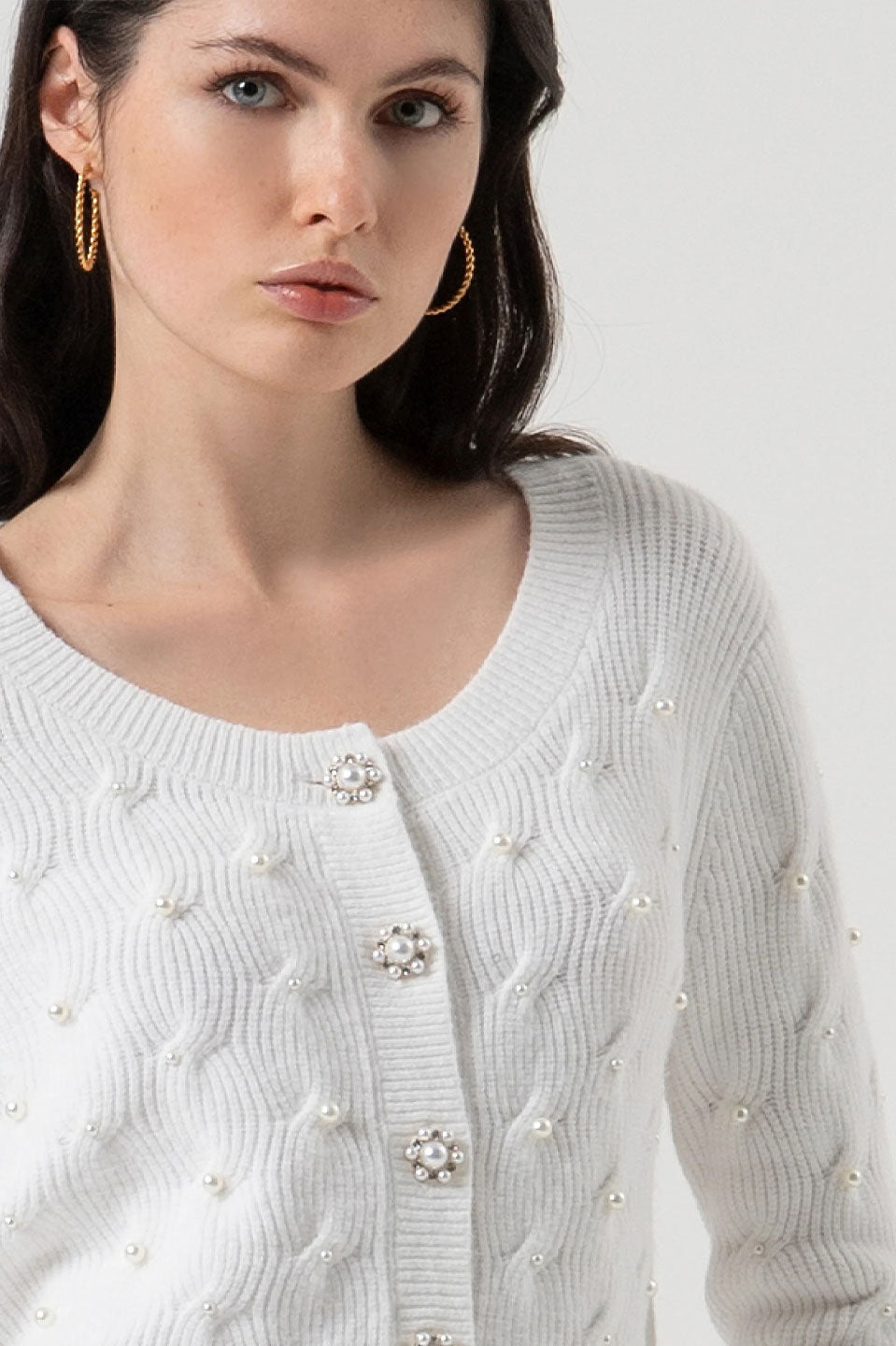 Γυναικεία ζακέτα με λεπτομέρειες cream Fracomina