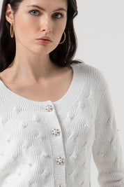 Γυναικεία ζακέτα με λεπτομέρειες cream Fracomina