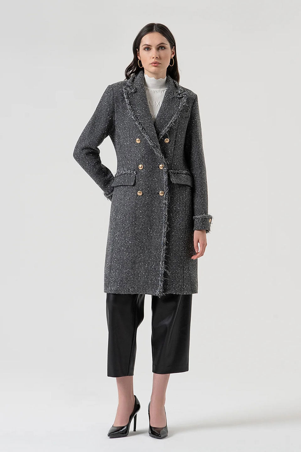 Γυναικείο παλτό με διπλά κουμπιά γκρι Fracomina