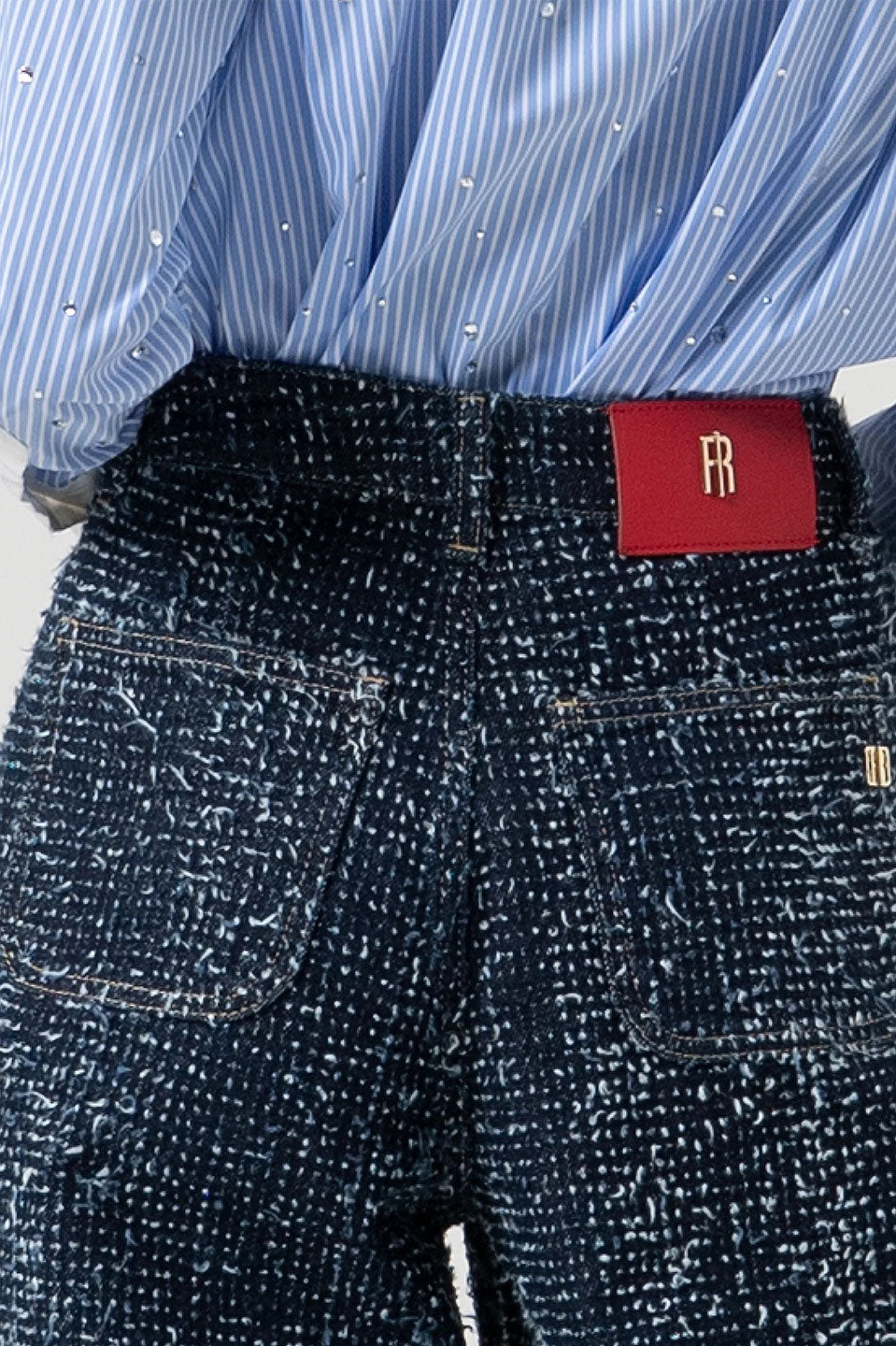 Γυναικείο παντελόνι zip culotte με δομή μπλε σκούρο Fracomina