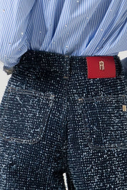 Γυναικείο παντελόνι zip culotte με δομή μπλε σκούρο Fracomina