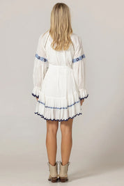 Γυναικείο φόρεμα με κέντημα και ζώνη μπλε Miss June