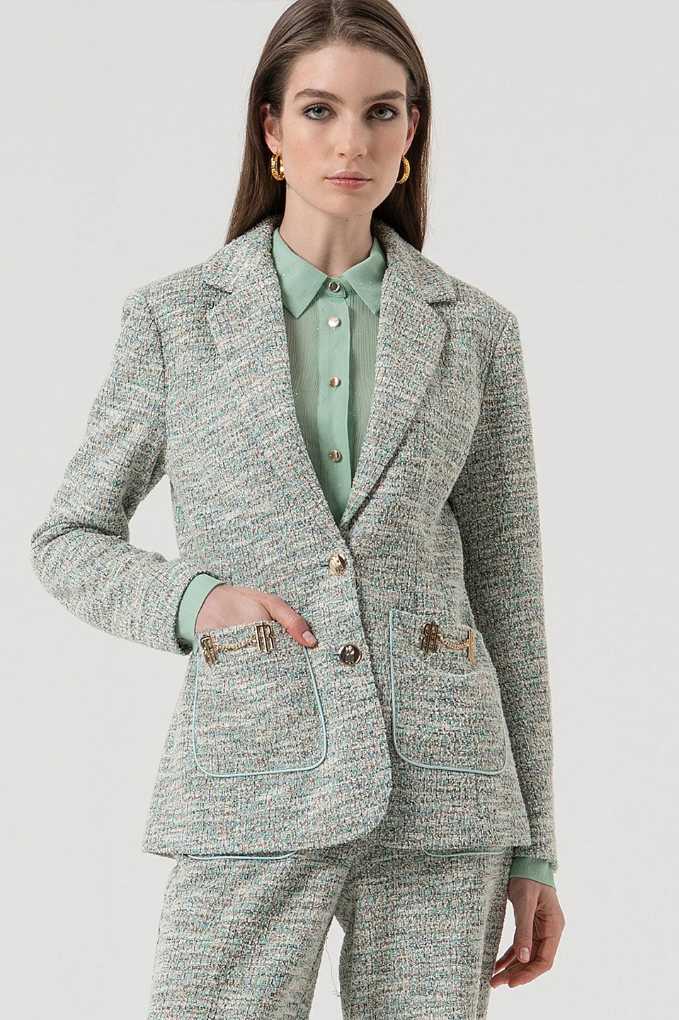 Γυναικείο σακάκι με δομή πράσινο Fracomina