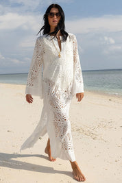 Γυναικείο φόρεμα καφτάνι με κέντημα λευκό Miss June