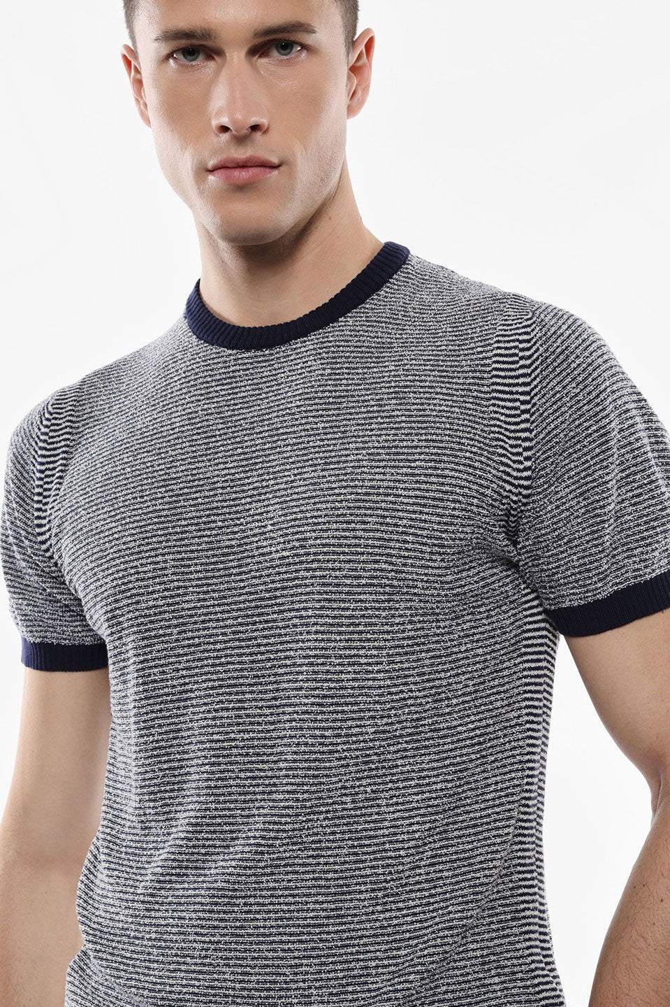 Ανδρική κοντομάνικη μπλούζα πλεκτή μπλε-λευκή IMPERIAL MAN