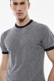 Ανδρική κοντομάνικη μπλούζα πλεκτή μπλε-λευκή IMPERIAL MAN