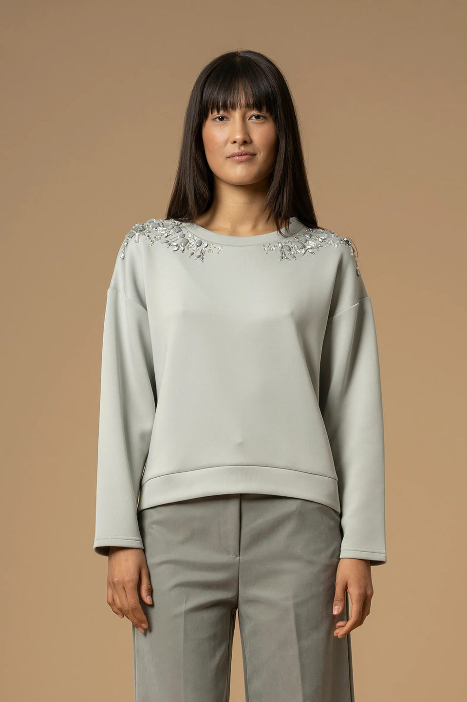 Γυναικεία μπλούζα φούτερ με πέτρες γκρι Kocca