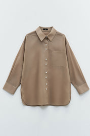 Γυναικείο πουκάμισο μακρυμάνικο σαφάρι κάμελ Eleh