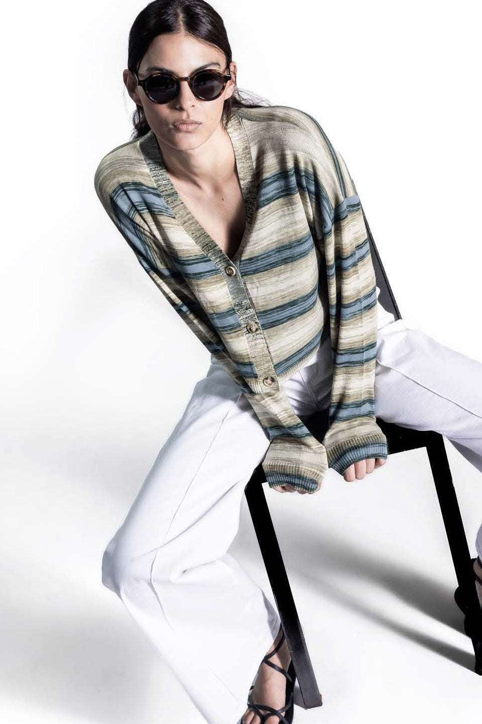 Γυναικεία Πλεκτή ζακέτα ριγέ πράσινο Sandro Ferrone