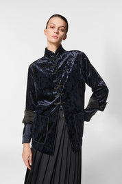 Γυναικείο πανωφόρι κιμονό βελουτέ μπλε Nenette