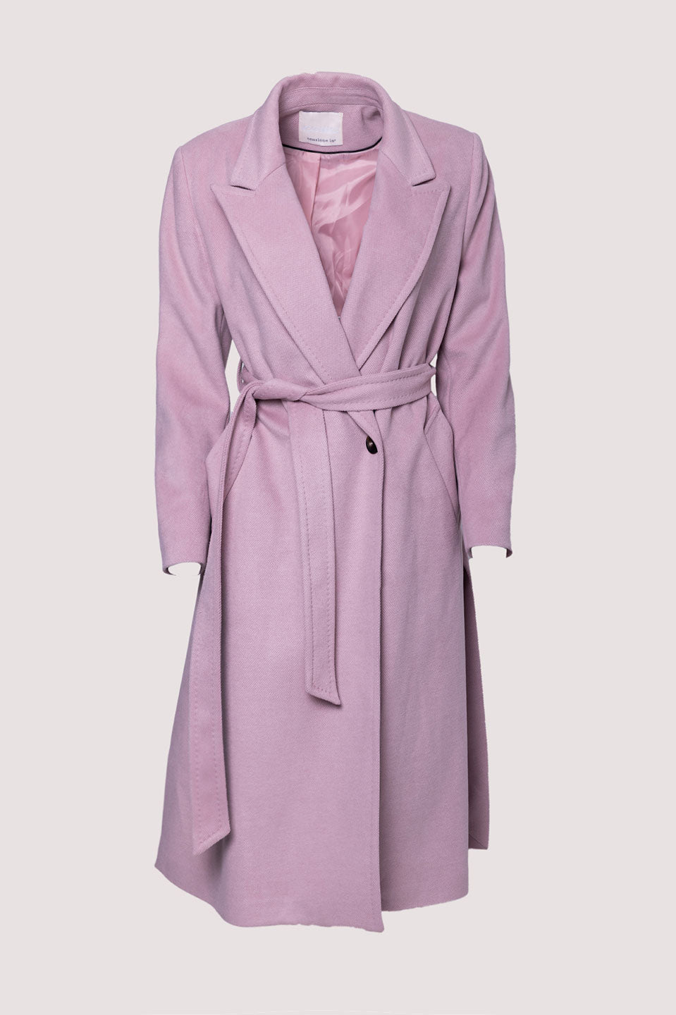 Γυναικείο παλτό με ζώνη ροζ Tensione In