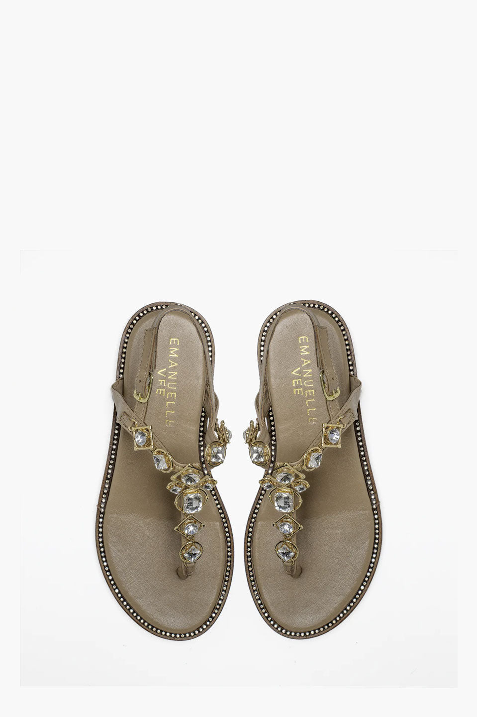 Γυναικεία Παπούτσια πέδιλα με πέτρες μπεζ Emanuelle Vee