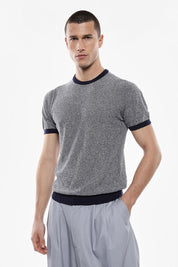 Ανδρική κοντομάνικη μπλούζα πλεκτή μπλε-λευκή IMPERIAL MAN