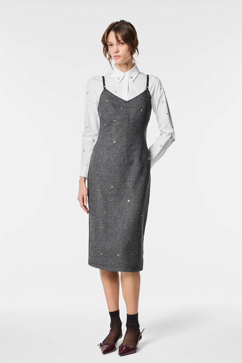 Γυναικείο φόρεμα με πέτρες γκρι Nenette