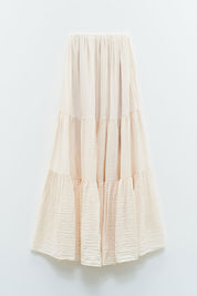 Γυναικείο Φόρεμα αέρινο στράπλες σε φαρδιά γραμμή λευκό Eleh