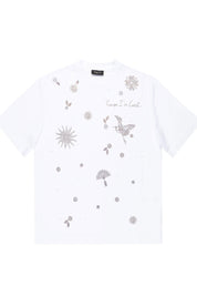 Γυναικεία μπλούζα T-shirt με κέντημα και πέτρες λευκή Nenette