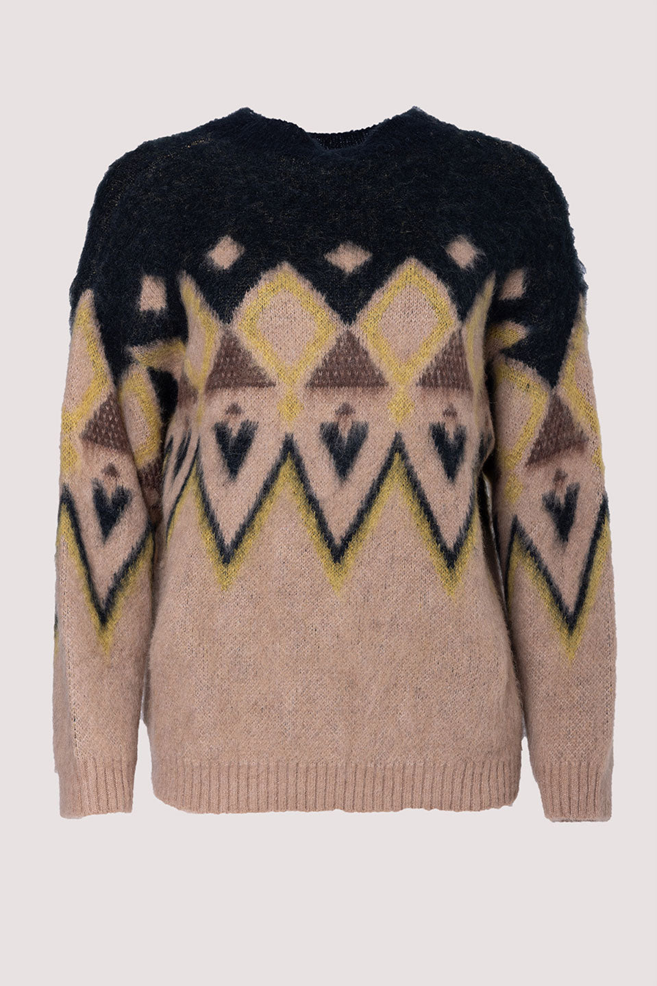 Γυναικεία μπλούζα πλεκτή με σχάδια μαύρη-καφέ Tensione In