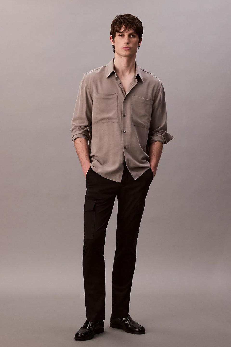 Ανδρικό παντελόνι βαμβακερό stretch cargo μαύρο Calvin Klein - LV04LC619GUB1