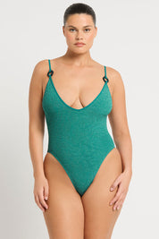 Γυναικείο Ολόσωμο μαγιό με κρίκους για κάθε σωματότυπο γαλαζοπράσινο Bond Eye