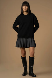 Γυναικείο φόρεμα με πλισέ φούστα μαύρο-γκρι Kocca