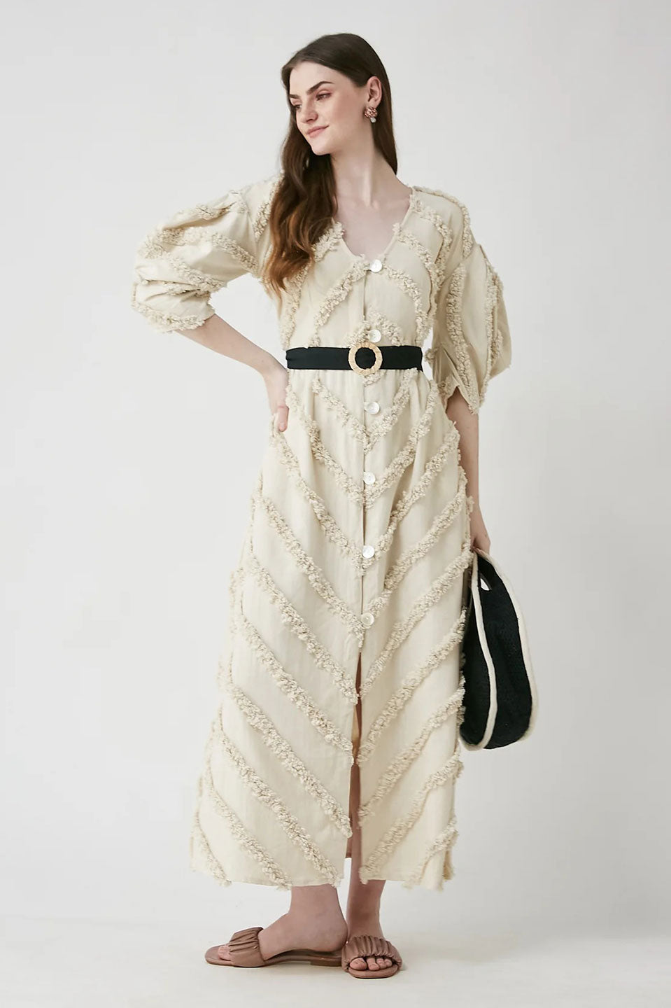 Γυναικείο φόρεμα με κουμπιά και ζώνη Be Sunset