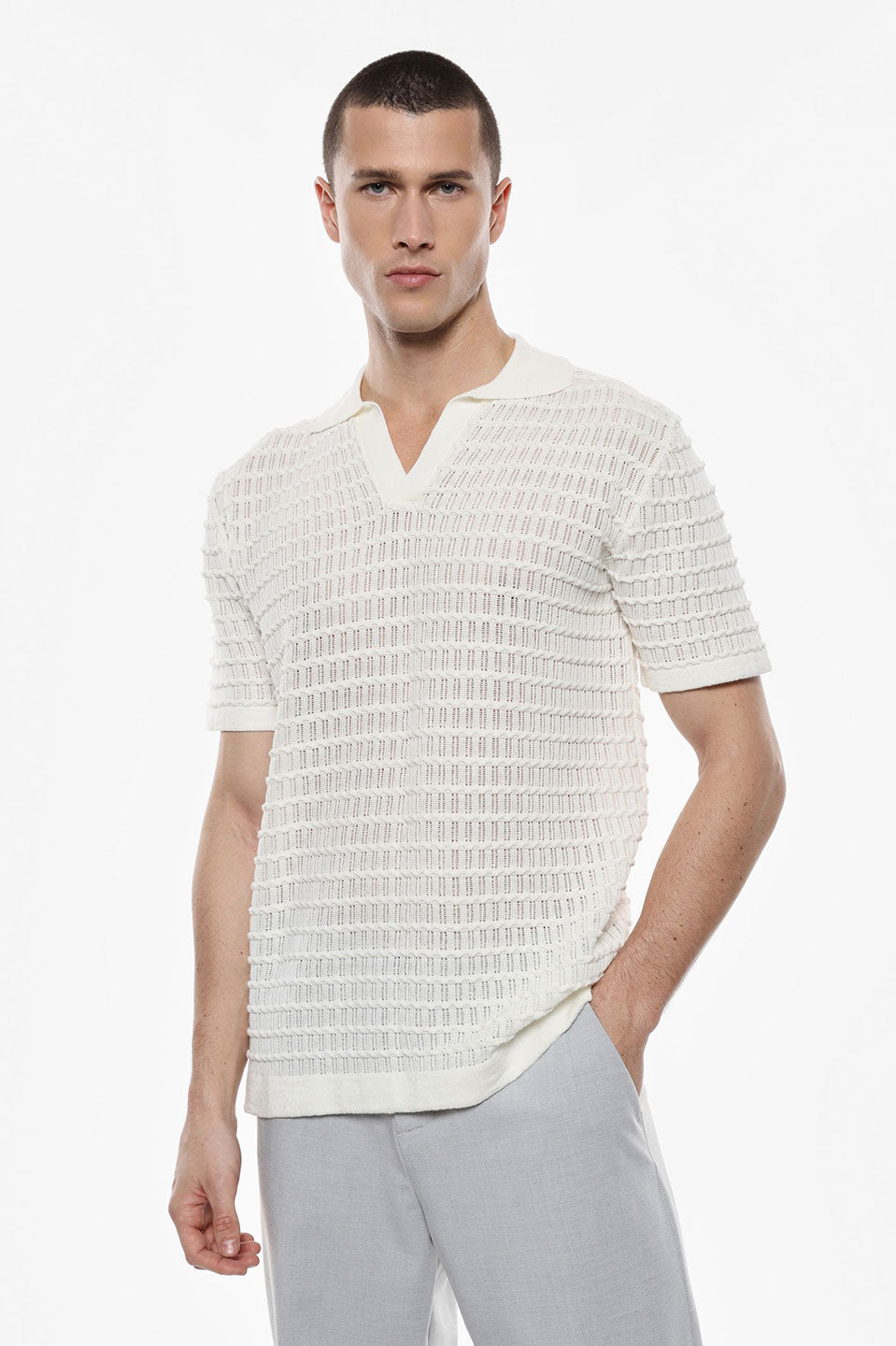 Ανδρική κοντομάνικη μπλούζα πλεκτή λευκή IMPERIAL MAN