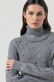 Γυναικεία μπλούζα πλεκτή ζιβάγκο με λεπτομέρειες γκρι Fracomina
