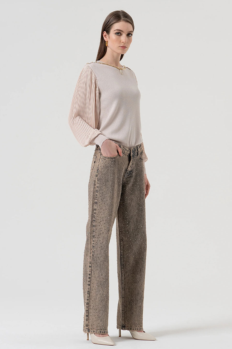 Γυναικείο παντελόνι τζιν με ξέβαμα Fracomina