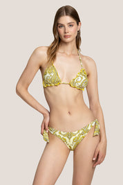 Γυναικείο Μαγιό bikini slip με δέσιμο και pattern λαδί-λευκό 4Giveness