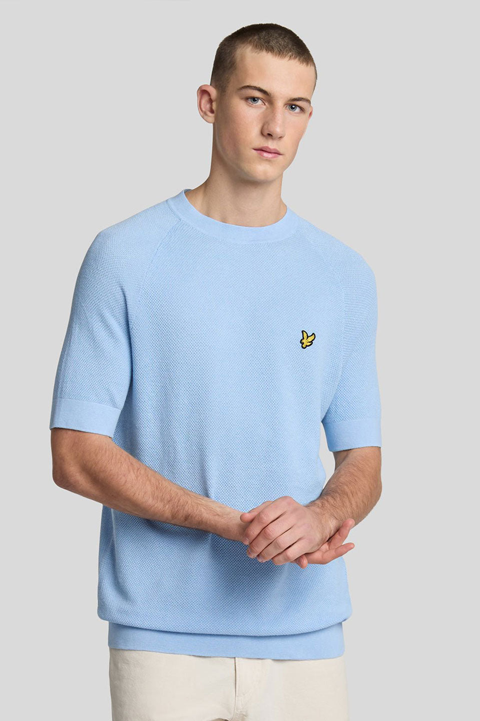 Ανδρική Κοντομάνικη πλεκτή μπλούζα γαλάζια Lyle & Scott